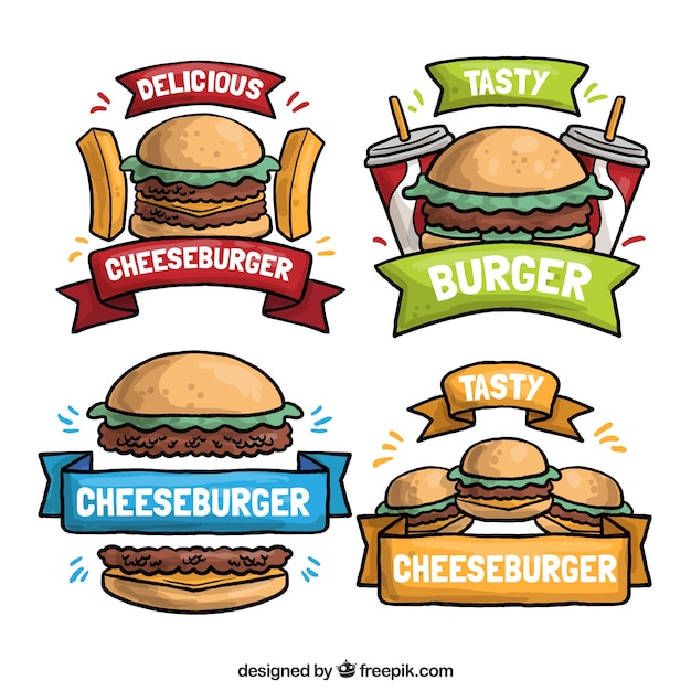 Vector four hand-drawn burger logos