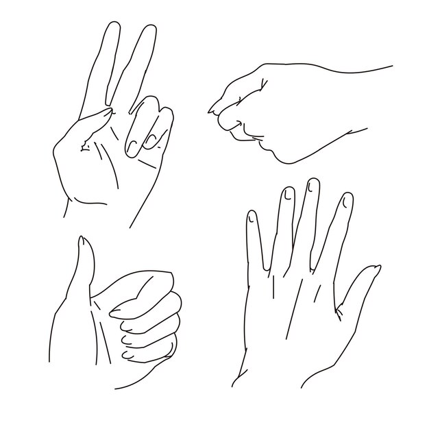 Vector four handdrawn hand positions vector drawing