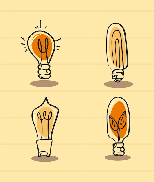 Four idea light bulbs