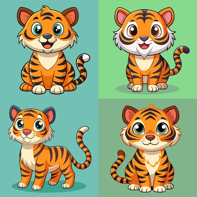 four images of a tiger cub with different colors