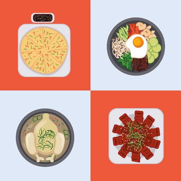 Four korean food icons