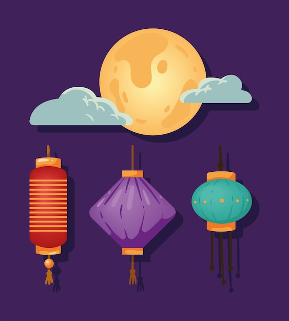 Four mid autumn festival icons