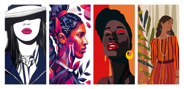 Four paintings of women in varied colors poster set