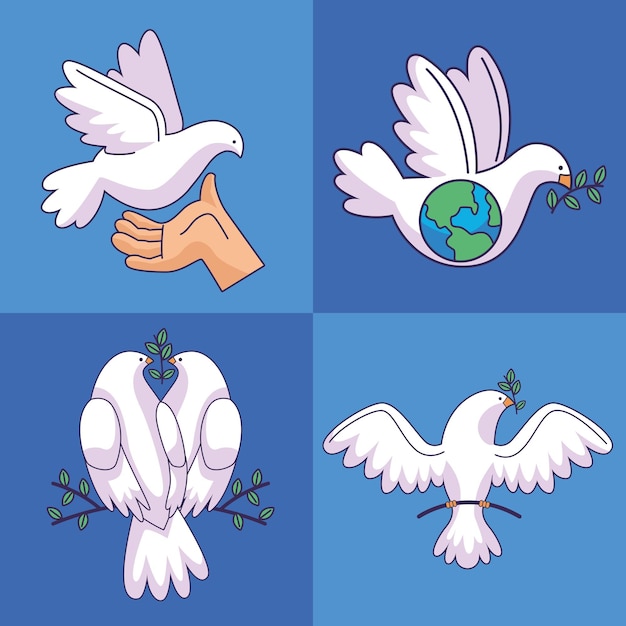 Four peace dove icons