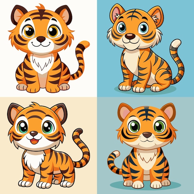 four pictures of tiger cubs and one of them has a tiger on the front