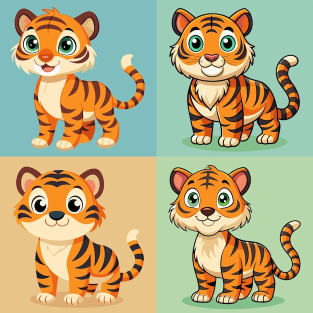 four pictures of tiger tiger with different colors