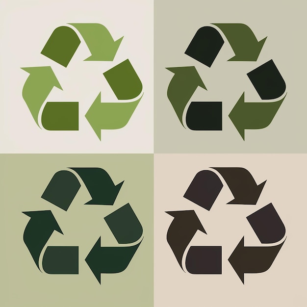 Four Recycling Symbols Each in a Distinct Shade of Green