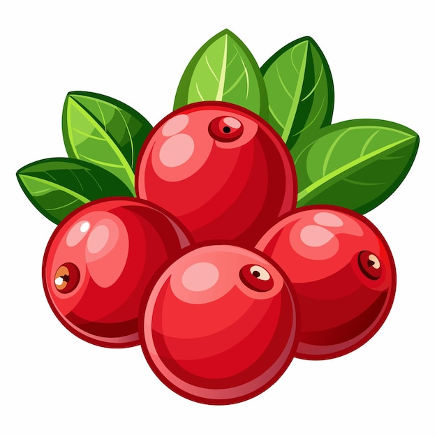 Four Red Cranberries with Green Leaves