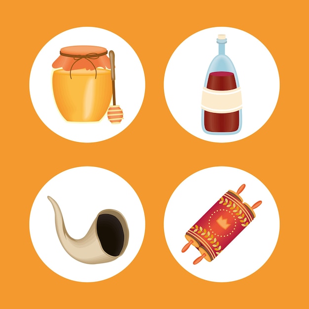 Four rosh hashanah set icons