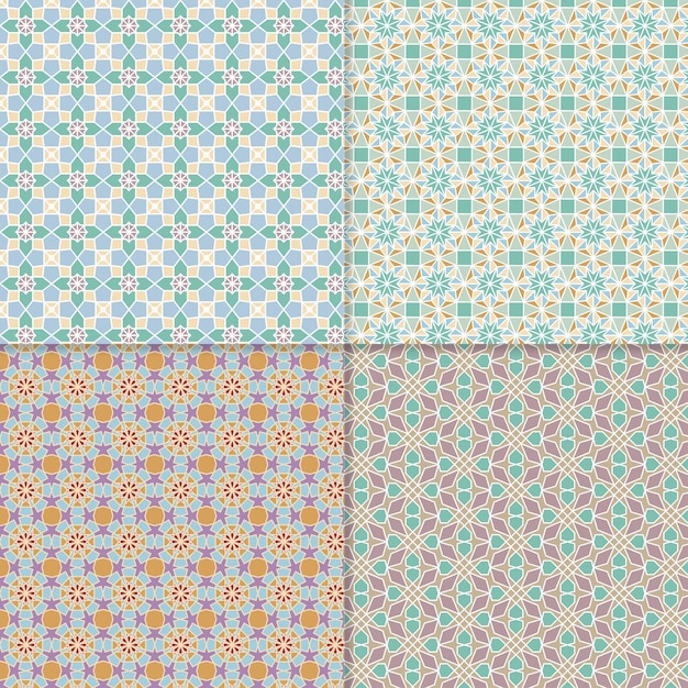 Vector four seamless color block patterns background