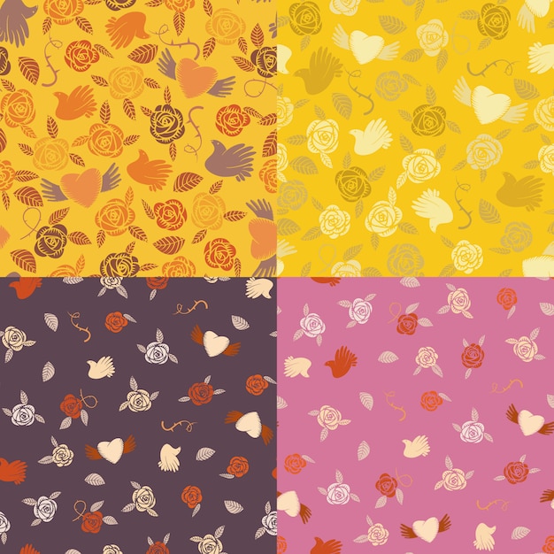 Four seamless patterns about romantic love