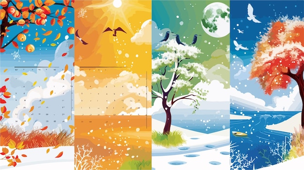 Vector four seasons calendar design template vector