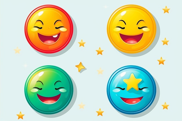 Four Smiling Stickers with Emojis