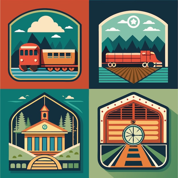 Vector four square images each representing a different mode of transportation the top left