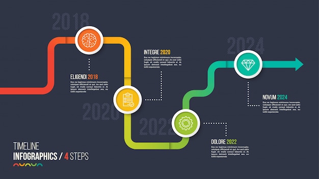 Four steps timeline or milestone infographic chart.