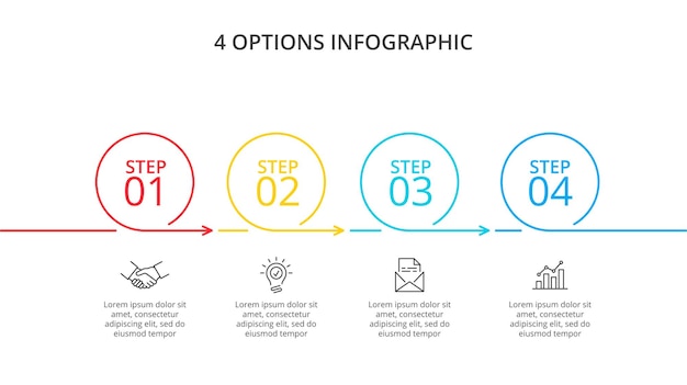 Four thin line circle infographics. Concept of timeline business development process.