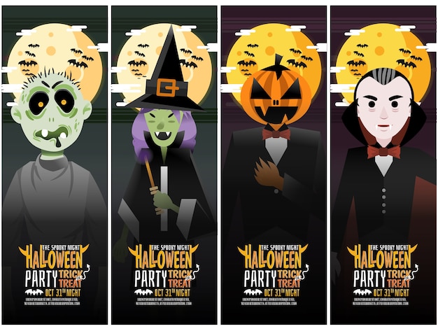 Four type Halloween party vertical banner set 