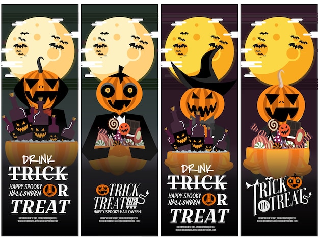 Four type Halloween party vertical banner set 