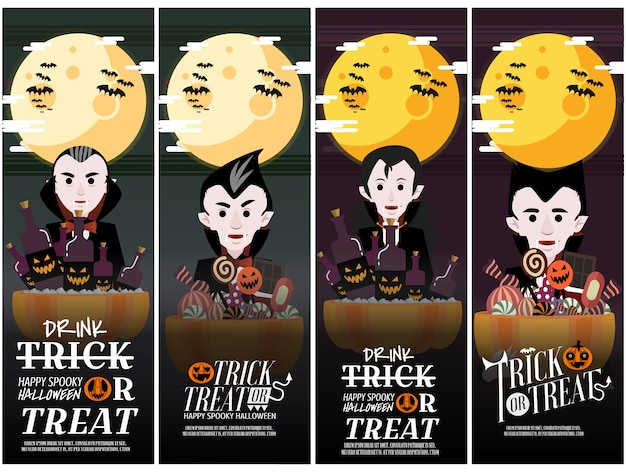 Four type Halloween party vertical banner set 