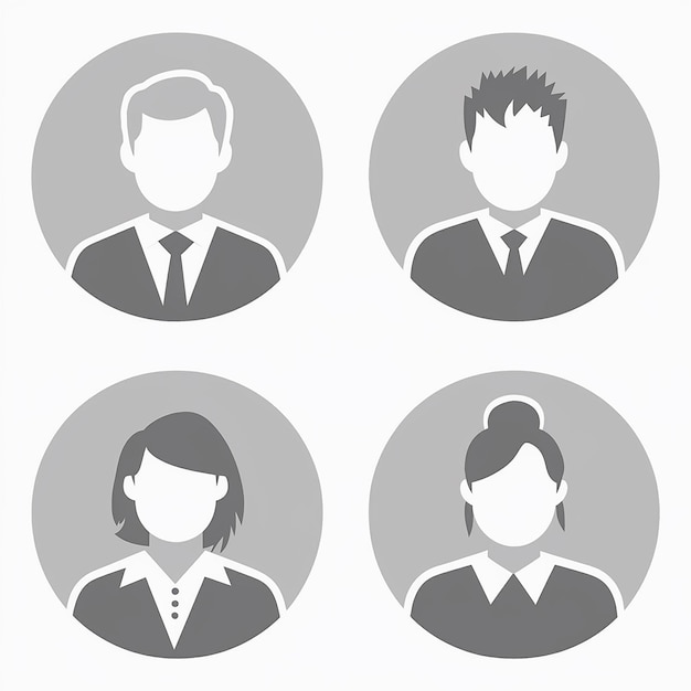 Four Unique Profile Icons of a Professional Man with Short Gray Hair in a Suit and Tie