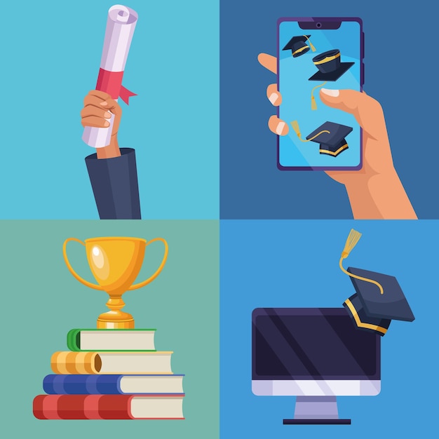 Four virtual graduation icons