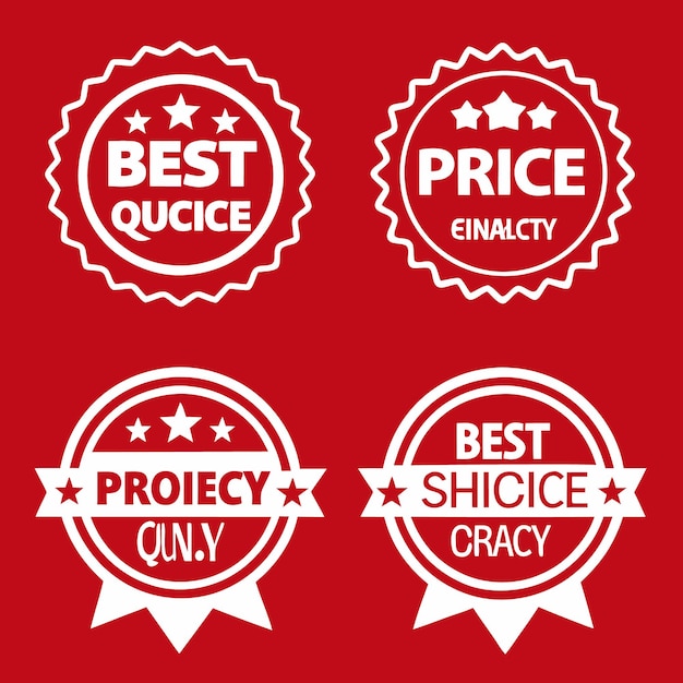 Vector four white badges on red background with text stars and ribbon