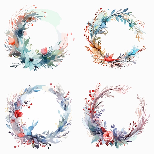 Vector four wreaths with flowers and leaves