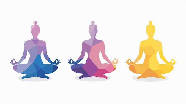 Four Yoga Symbols Flat Vector Set on White Background