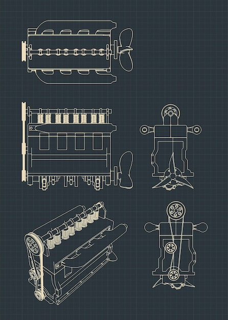 Fourcylinder diesel engine drawings