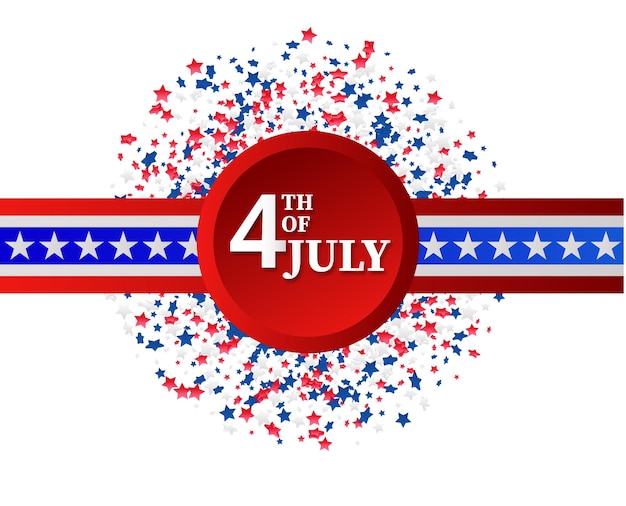 Fourth of July greeting card template July 4 USAUSA celebration with confetti stars in national colors for American Independence Day isolated on background