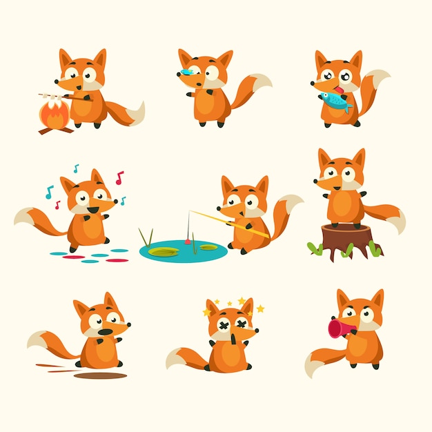 Fox Activities with different emotions.  Set