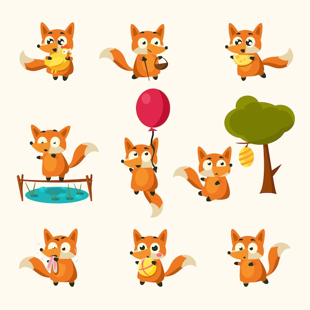 Fox Activities with different emotions.  Set