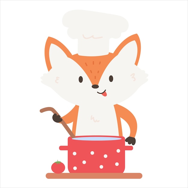 Fox in chef's hat cooking soup