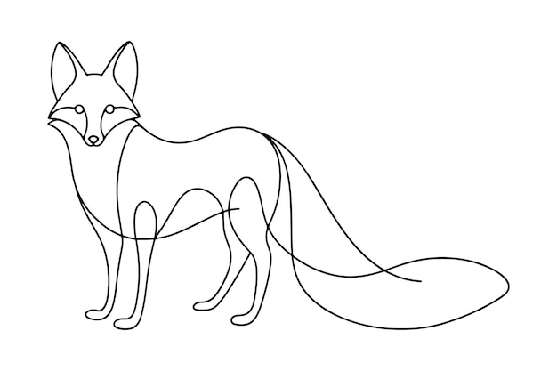 Vector fox continuous line art vector illustration on white background