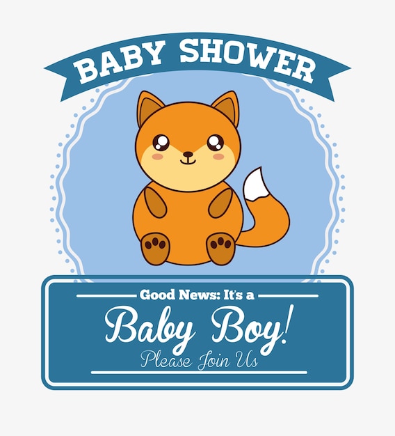 fox cute animal cartoon baby shower card icon