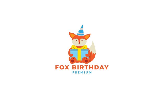 Fox  cute  cartoon with box gift birthday logo icon vector illustration