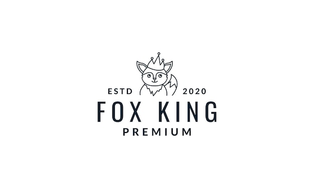 Fox cute cartoon with crown  line logo icon vector illustration