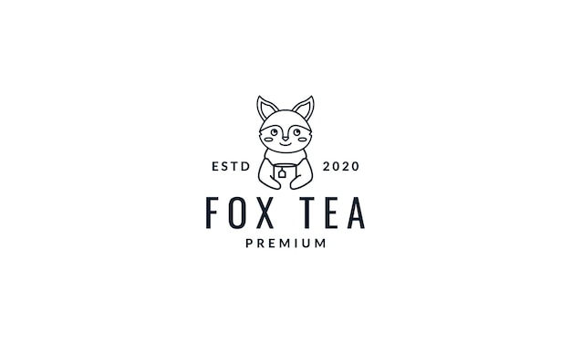 Fox  cute  cartoon with tea line logo icon vector illustration