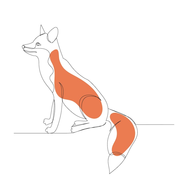 Fox drawing in one continuous line isolated vector