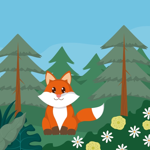 Vector fox at forest cute animal cartoons