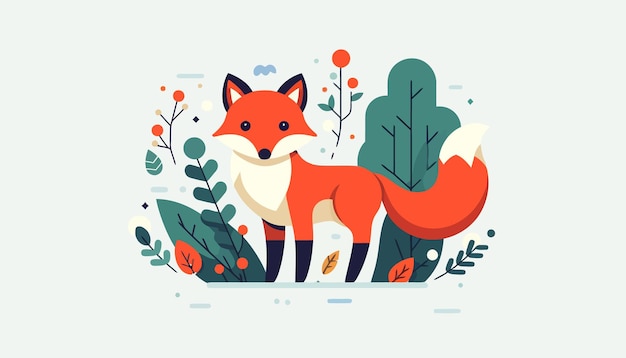 a fox in a forest with plants and flowers