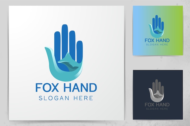 Fox and hand logo Designs Inspiration Isolated on White Background