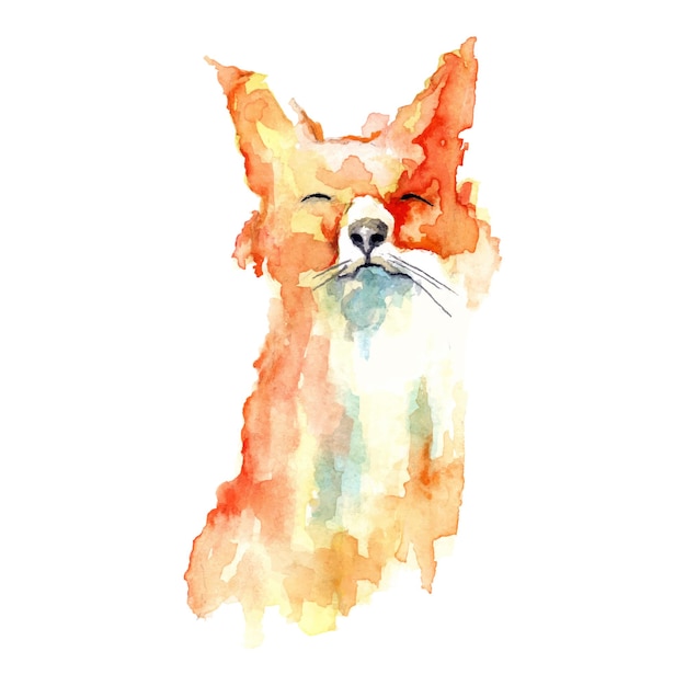 Fox isolated on white background Watercolor cartoon animals wallpaper Vector illustration art