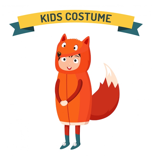 Fox kid costume isolated vector illustration