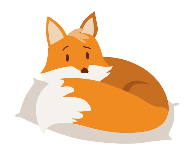 Fox lies on pillow inside their cozy home Wild forest animal Flat cartoon character Vector Illustration