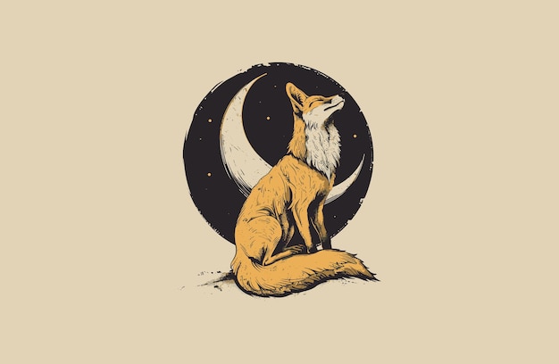 Vector fox moon logo style icon design template flat vector