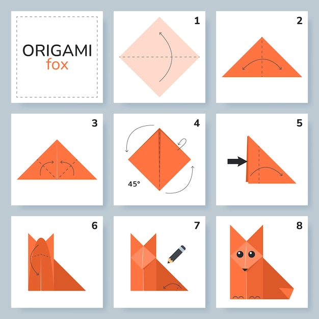 Fox origami scheme tutorial moving model Origami for kids Step by step how to make a cute origami