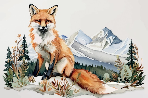 Fox painting mountain scenery