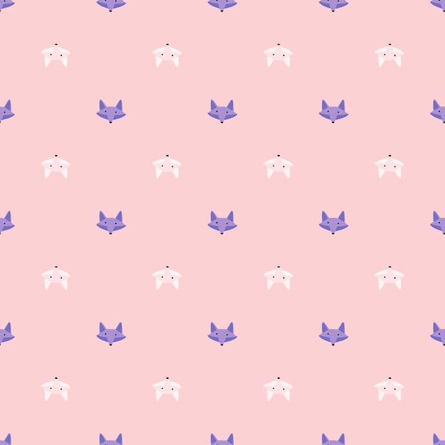 Fox pattern seamless in freehand style. Head animals on colorful background. Vector illustration for textile prints, fabric, banners, backdrops and wallpapers.