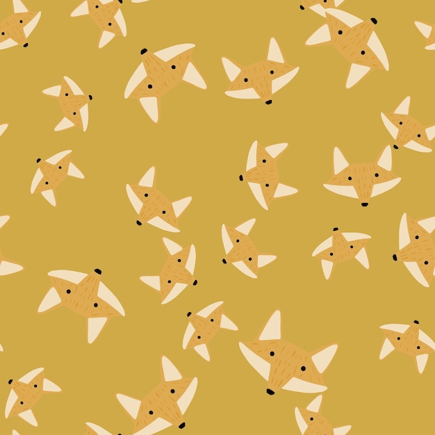 Fox pattern seamless in freehand style. Head animals on colorful background. Vector illustration for textile prints, fabric, banners, backdrops and wallpapers.